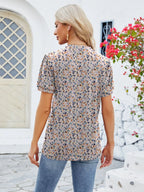 Ruched Printed Notched Short Sleeve Blouse (17)
