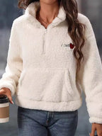 Heart Half Zip Long Sleeve Teddy Sweatshirt (5)