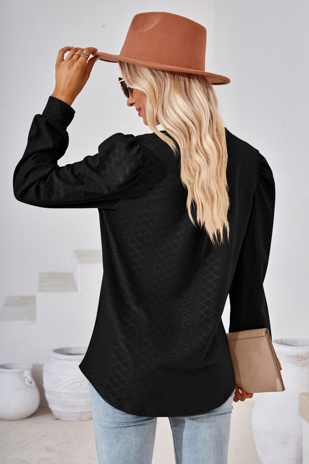 V-neck Puff Sleeve Blouse (12)