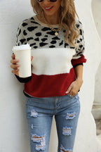 Block Round Neck Lantern Sleeve Sweater (2)