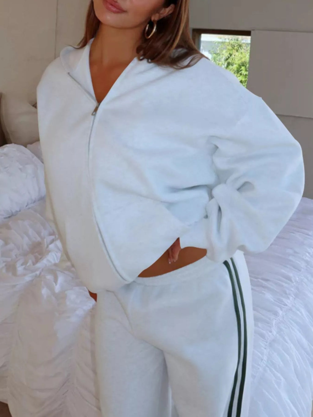 Zip Up Hoodie Striped Pants Set (16)