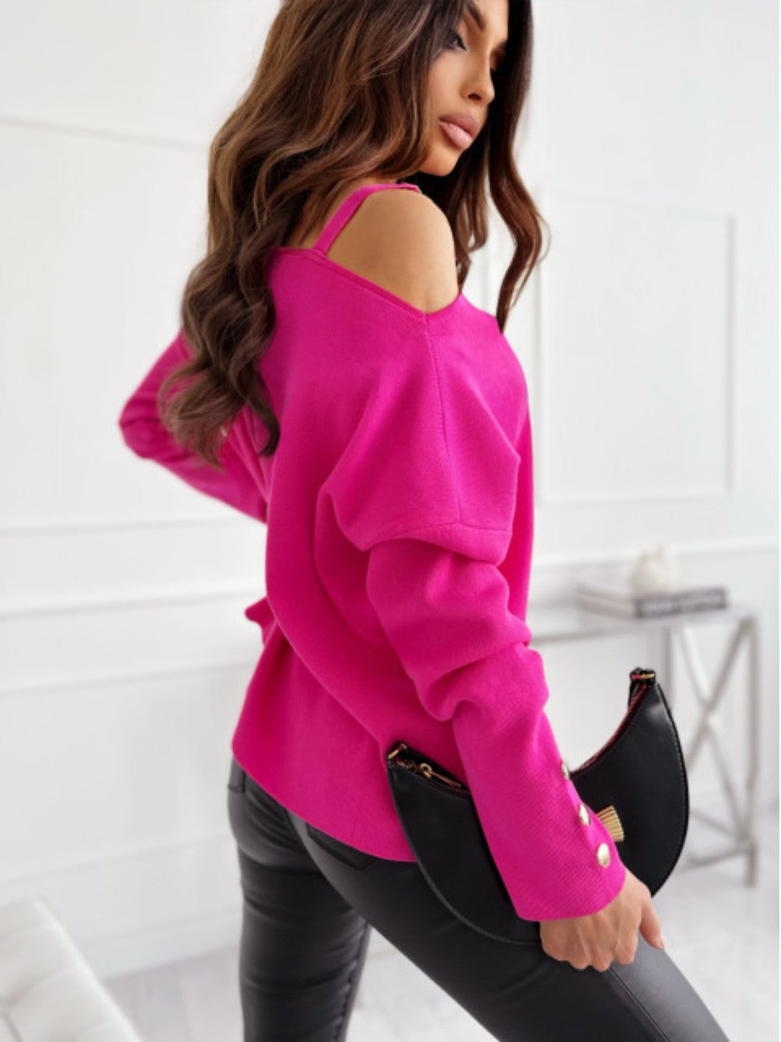 Asymmetrical Neck Buttoned Top (6)