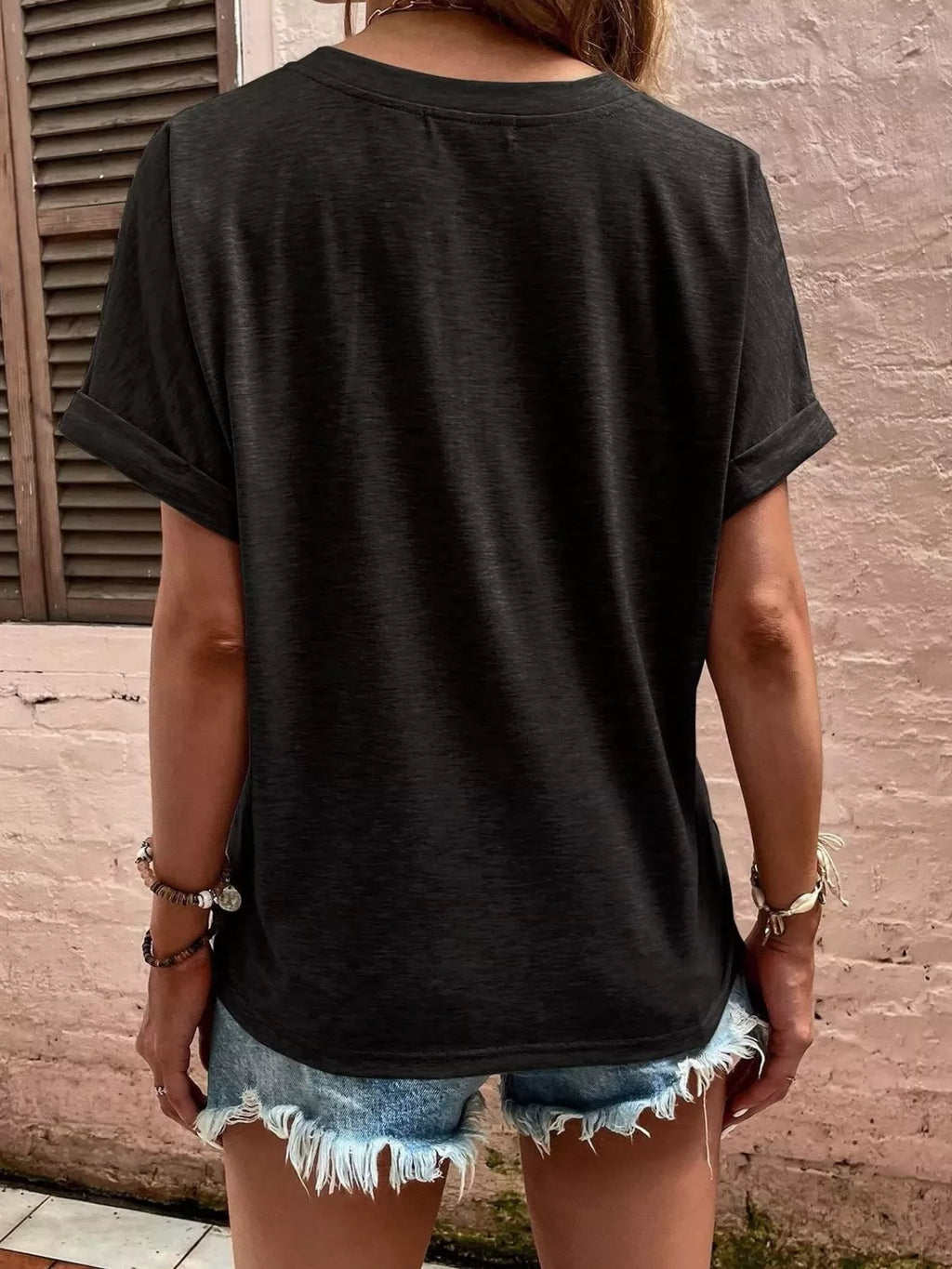 Full Size Notched T-shirt Rolled Sleeves Plus (4)
