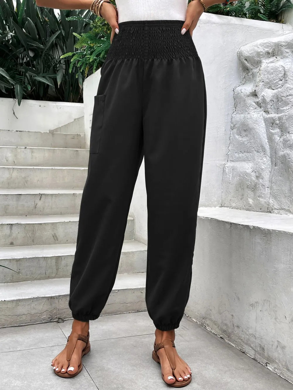 Smocked High Rise Joggers Pockets (3)
