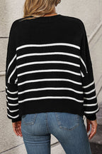 Striped Dropped Shoulder Round Neck Pullover Sweater (21)