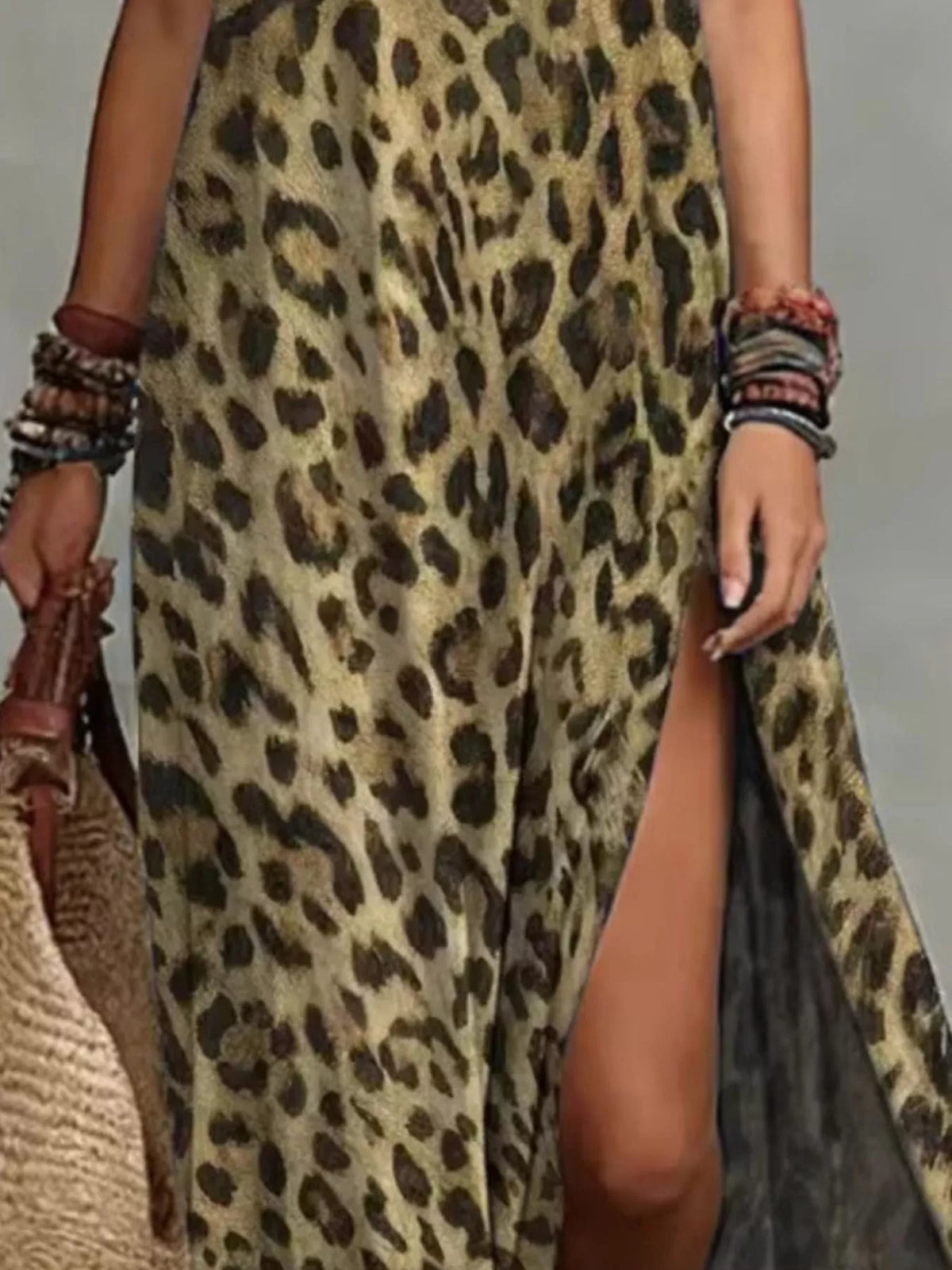 Leopard Print Sleeveless Maxi Dress Side Slit (8)
