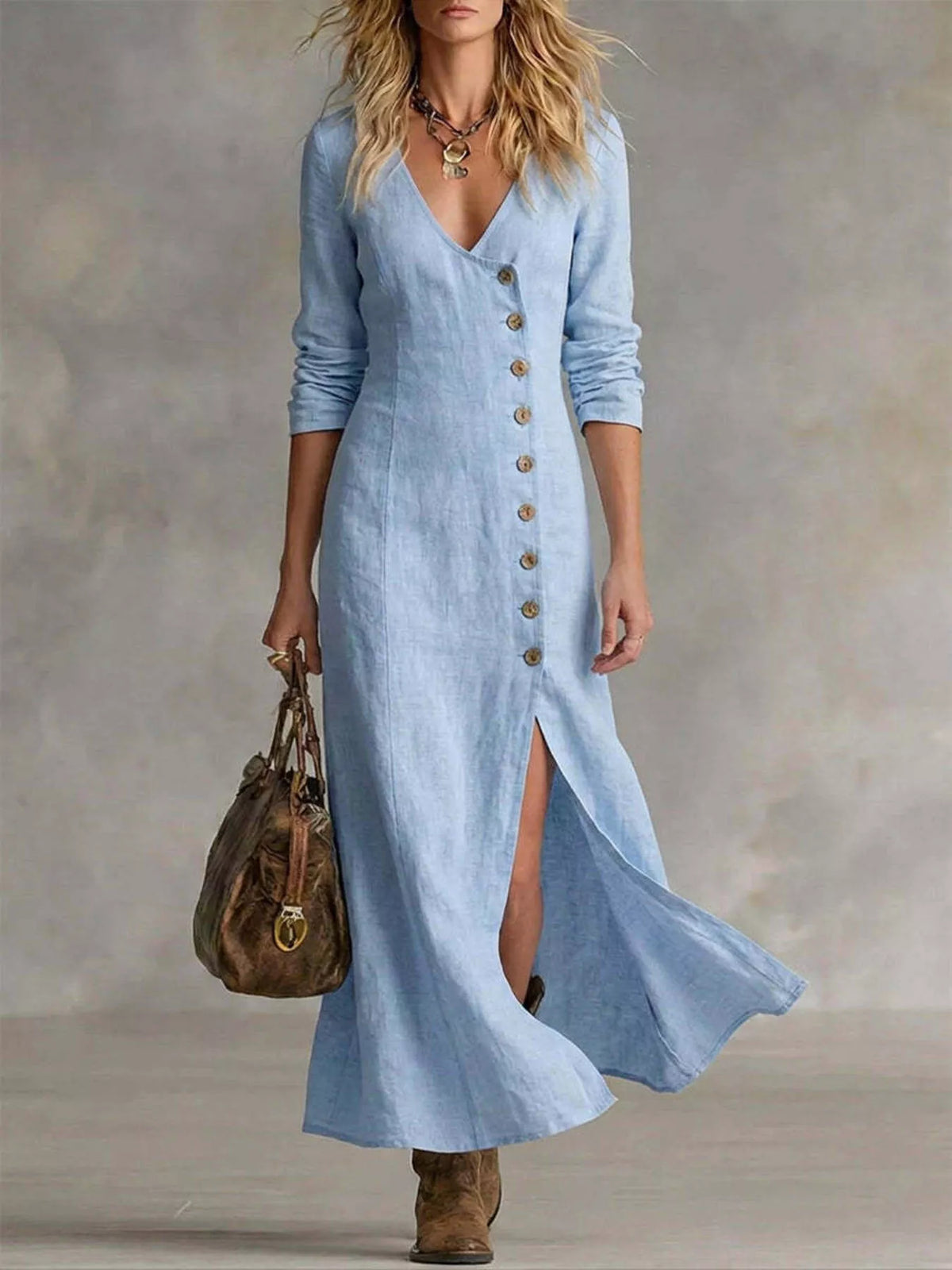 Slit Button-down Midi Dress (5)