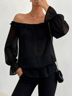 Off-shoulder Flounce Sleeve Chiffon Blouse (3)