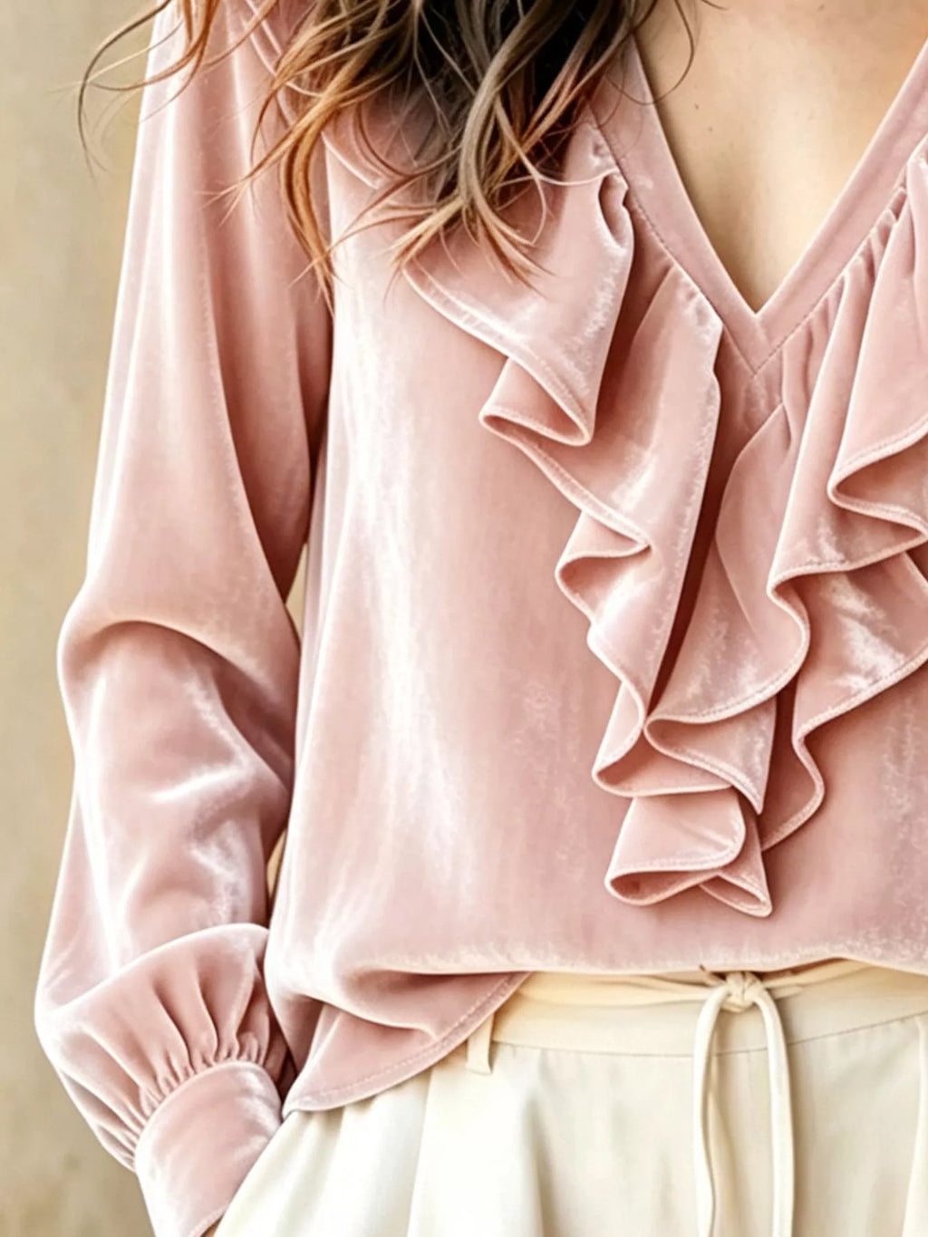 Ruffled V-neck Long Sleeve Blouse (12)