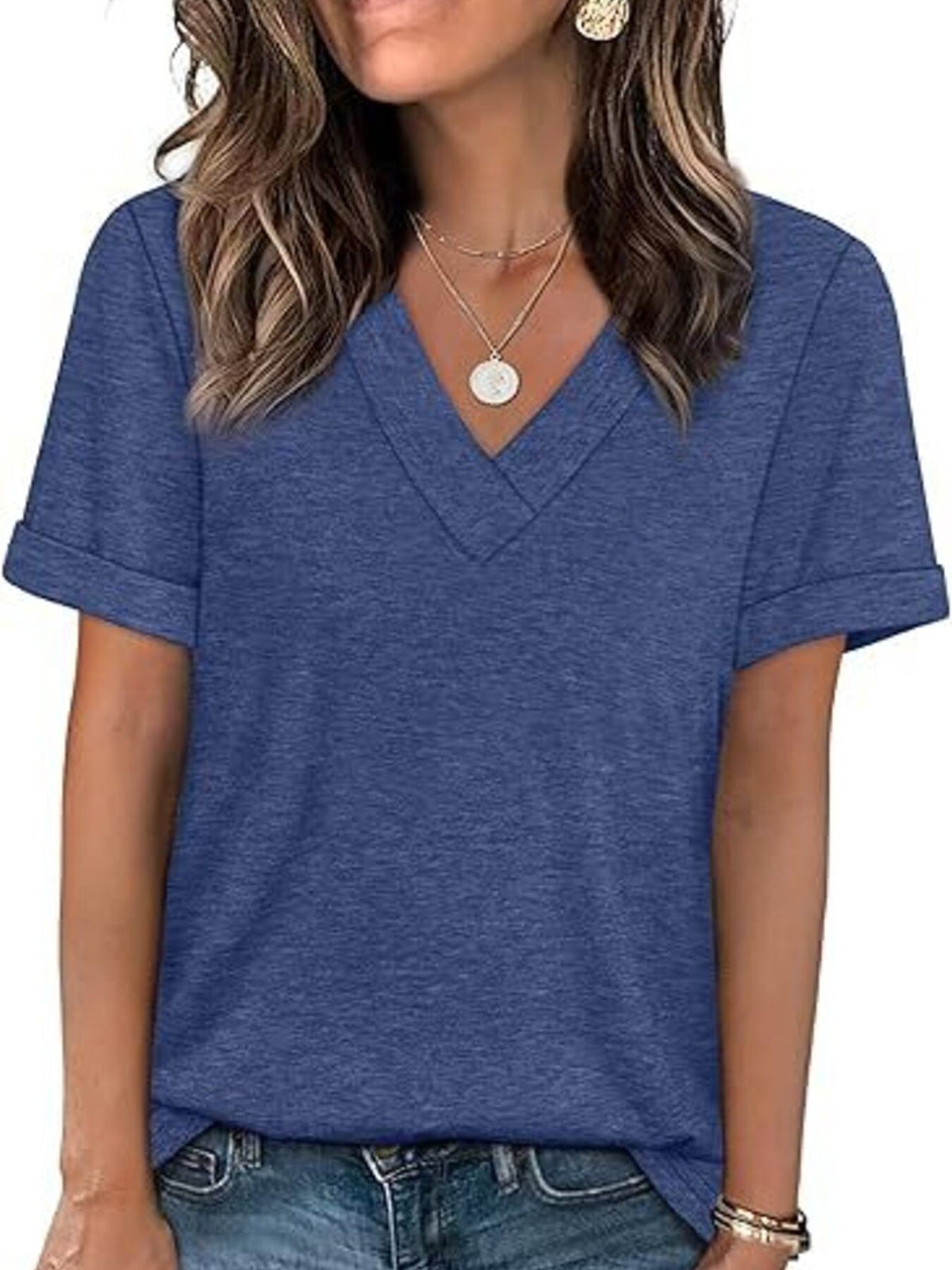 Casual V-neck Short Sleeve T-shirt (23)