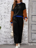 Block Round Neck Top Pants Set (23)