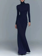 Turtleneck Long-sleeve Ruched Maxi Dress (2)