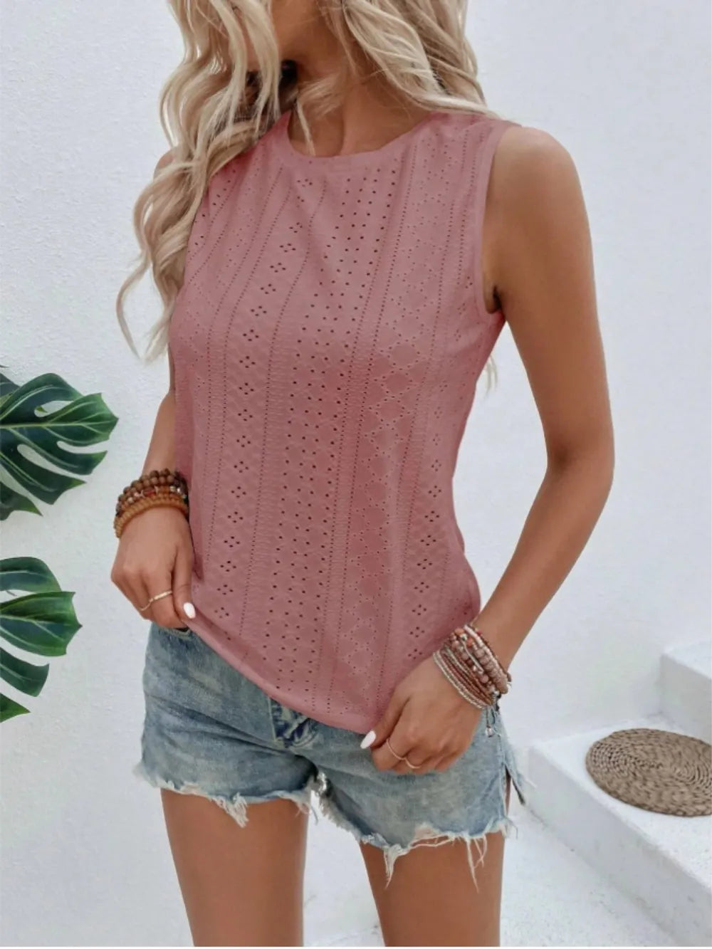 Eyelet Round Neck Tank (16)