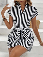 Striped Tie Waist Mini Dress (7)