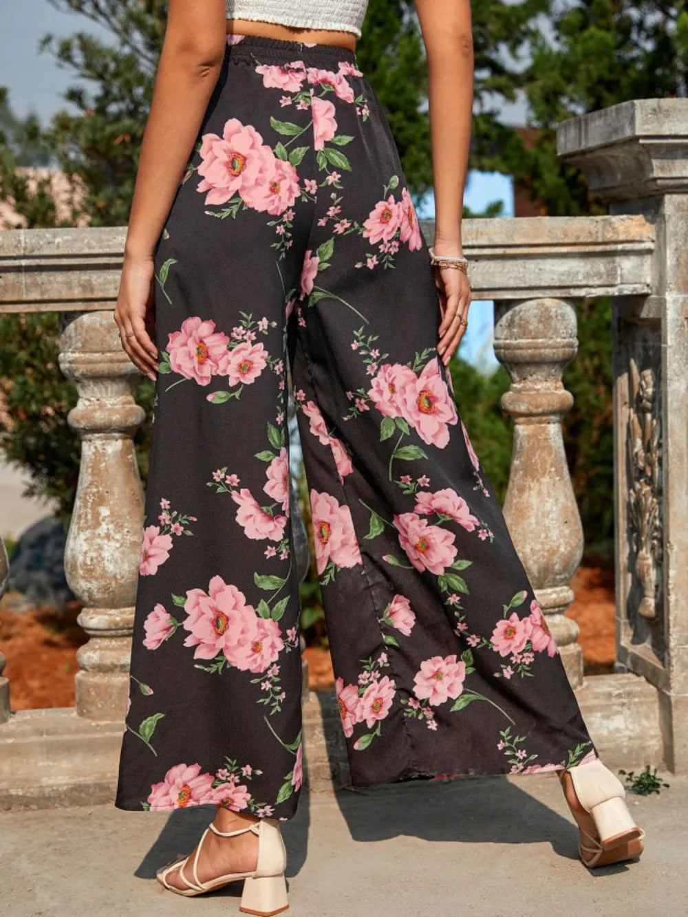 Printed Elastic Waist Wide Leg Pants (13)