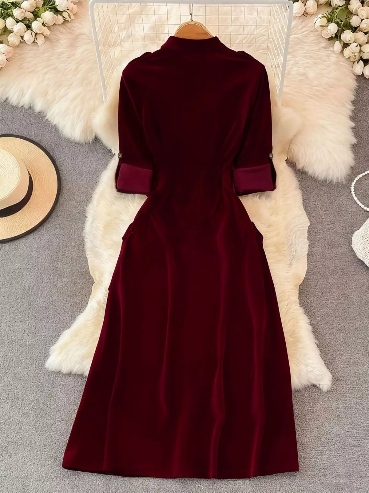 Velvet Button-down Midi Dress (7)