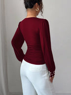Pearl Embellished V-neck Blouse (2)