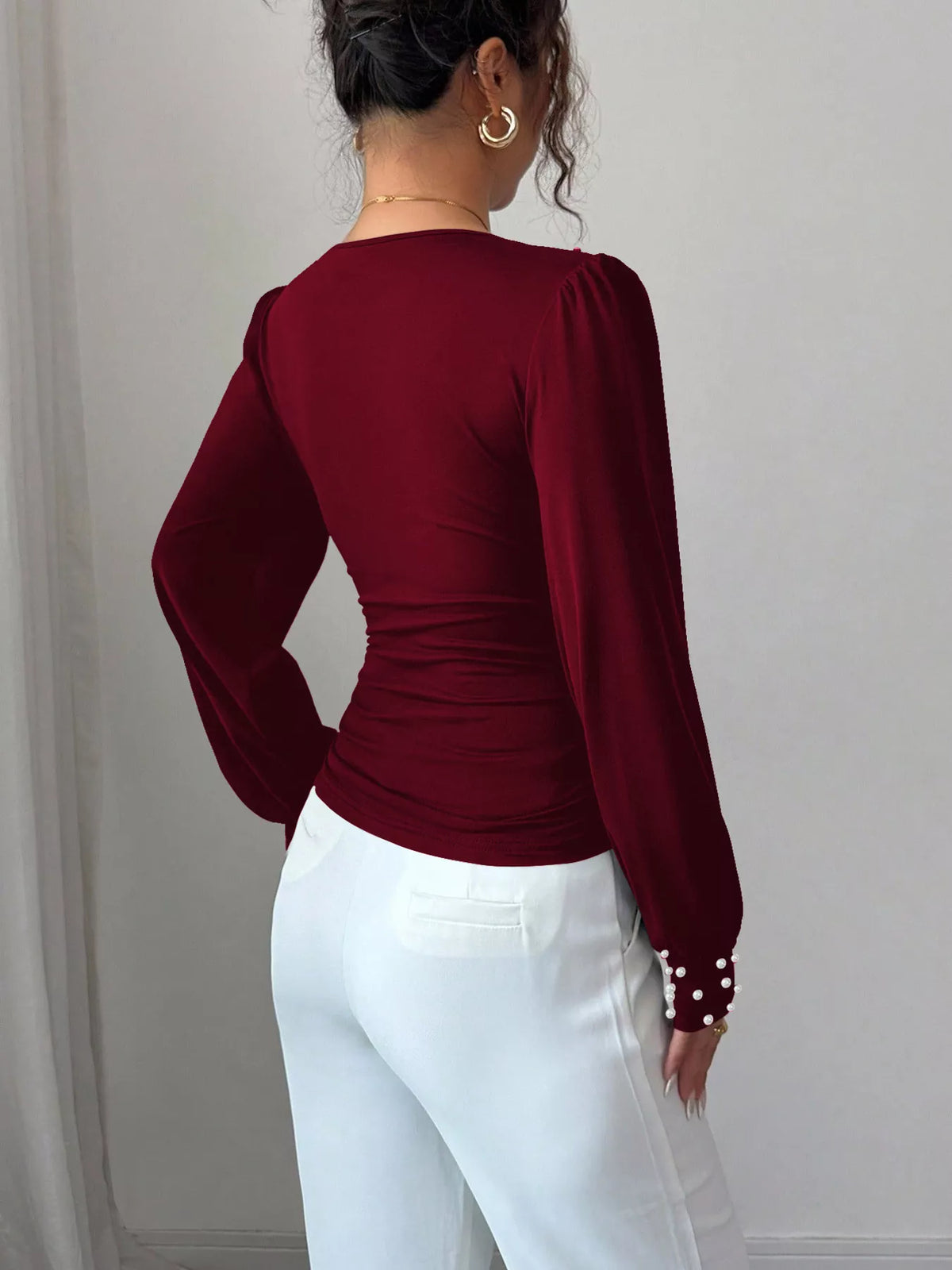 Pearl Embellished V-neck Blouse (2)