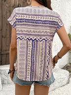 Geometric Print Short Sleeve Blouse (27)