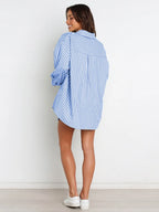 Striped Dropped Shoulder Shirt Shorts Set (6)