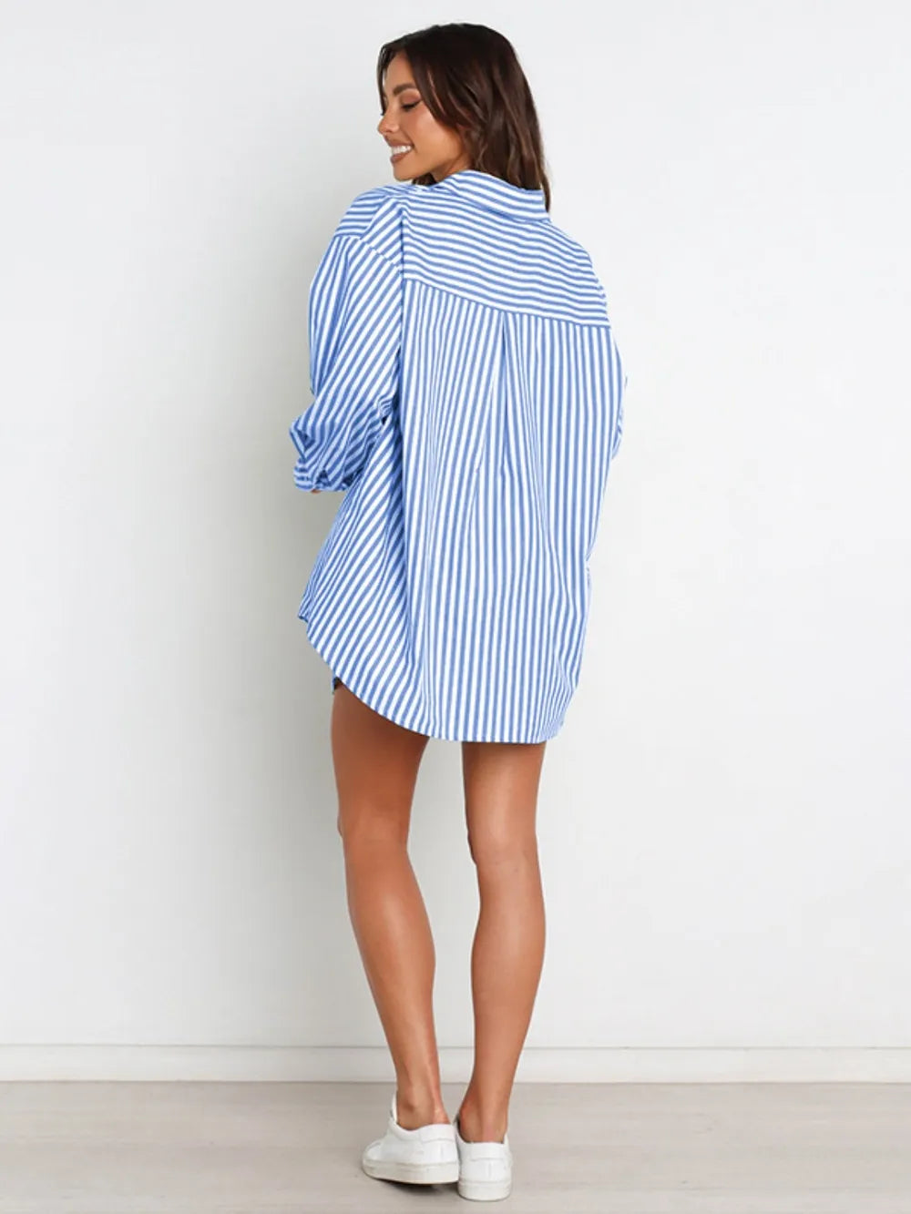 Striped Dropped Shoulder Shirt Shorts Set (6)