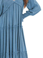 V-neck Long Sleeve Tiered Maxi Dress (17)