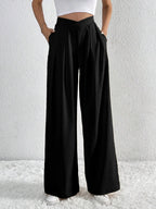 V-waisted Ruched Front Wide Leg Pants (11)