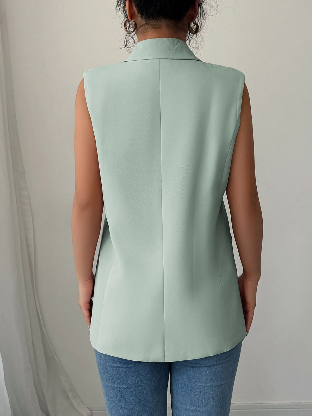 One Button V-neck Blazer Vest Coat (8)