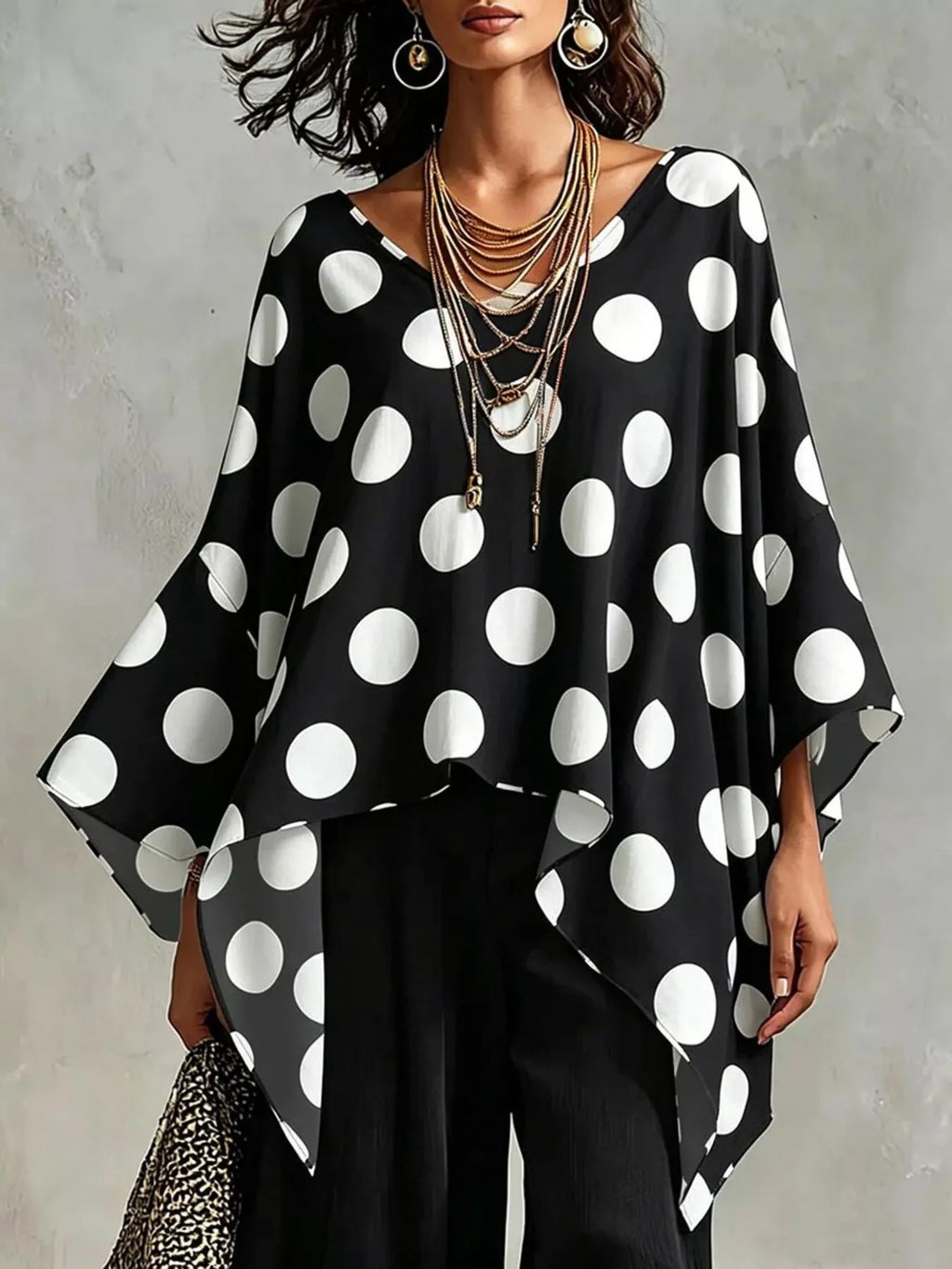 Polka Dot Asymmetrical Hem Blouse (7)