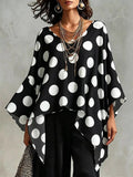 Polka Dot Asymmetrical Hem Blouse (7)