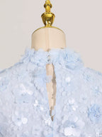 Floral Applique High Neck Sleeveless Mini Dress (8)