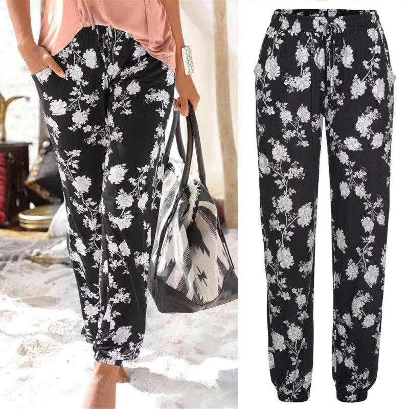 Elastic Waist Printed Pocket Lace-up Leggings variant CJTZ245483101AZ|CJTZ245483102BY|CJTZ245483103CX|CJTZ245483104DW|CJTZ245483105EV