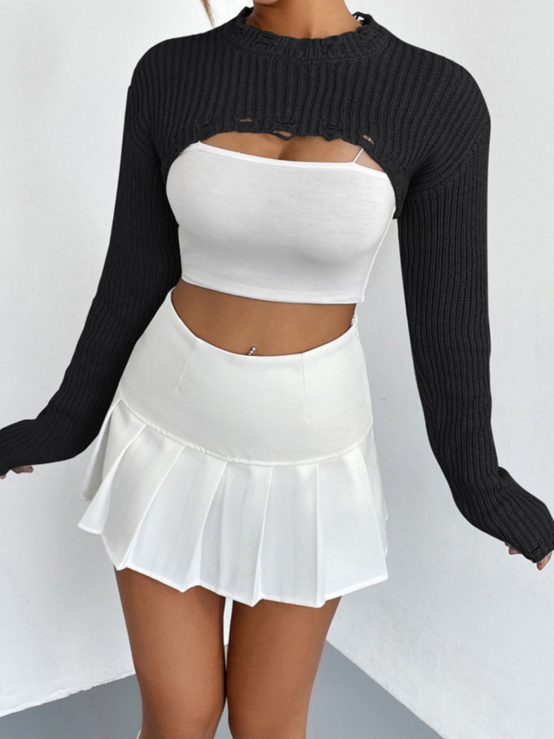 Distressed Long Sleeve Cropped Sweater (14)