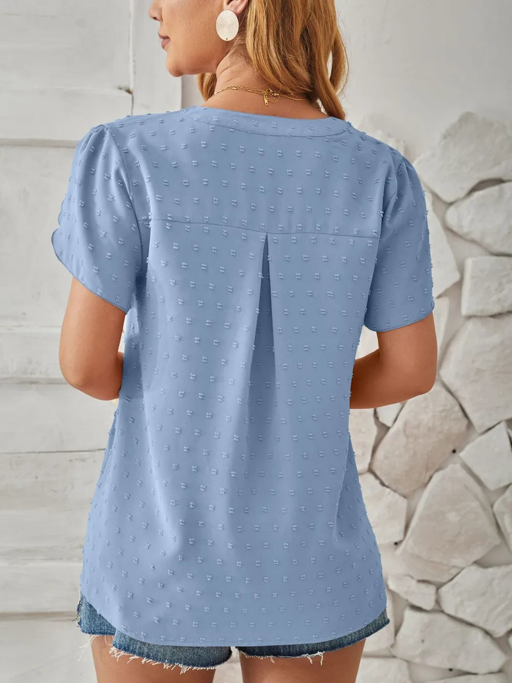 Swiss Dot Notched Petal Sleeve T-shirt (12)