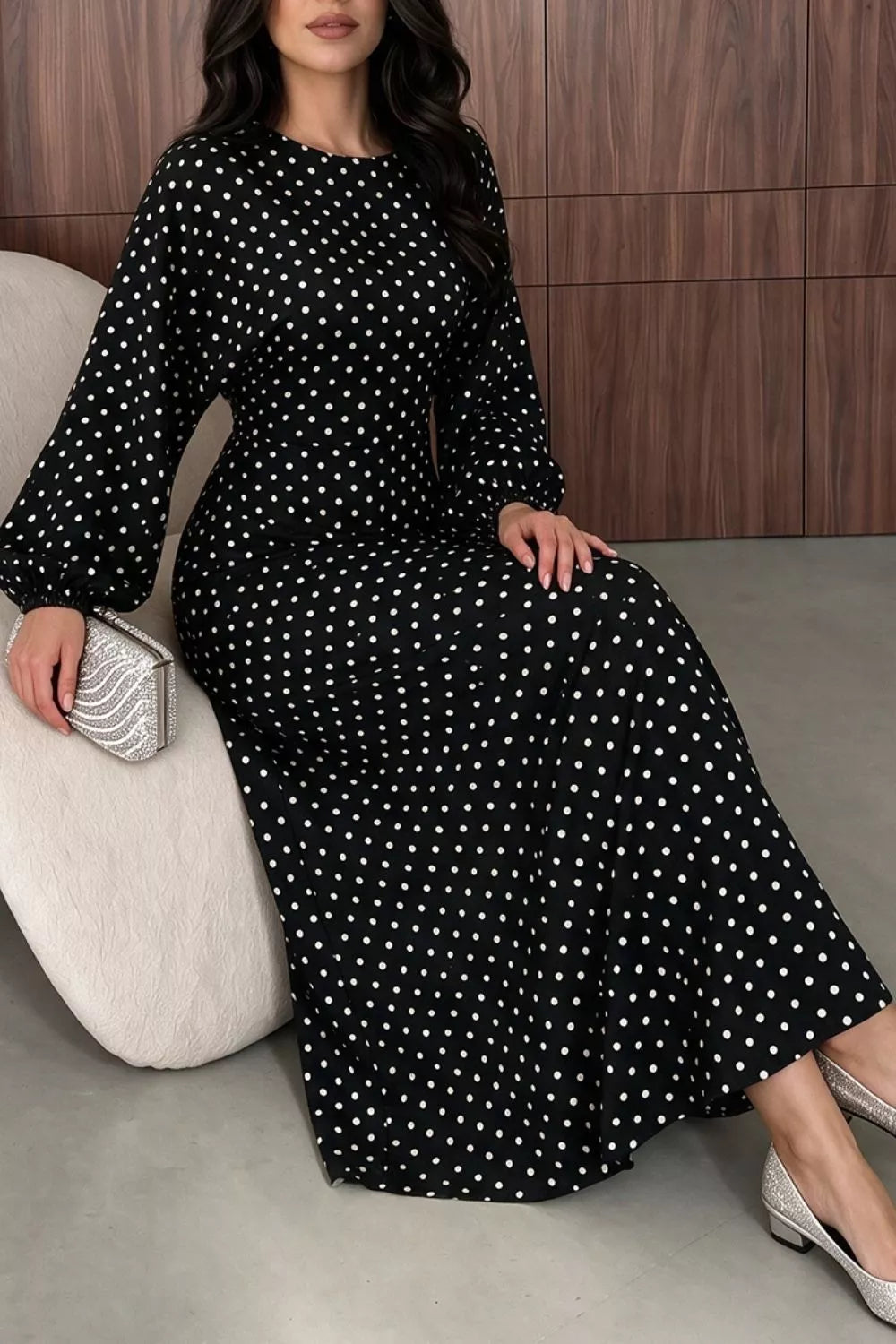 Polka Dot Long Sleeve Maxi Dress (9)