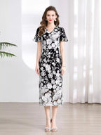 Floral Embroidered Puff Sleeve Midi Dress (25)