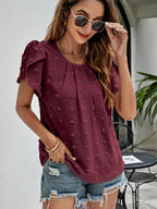 Swiss Dot Round Neck Petal Sleeve Top (29)