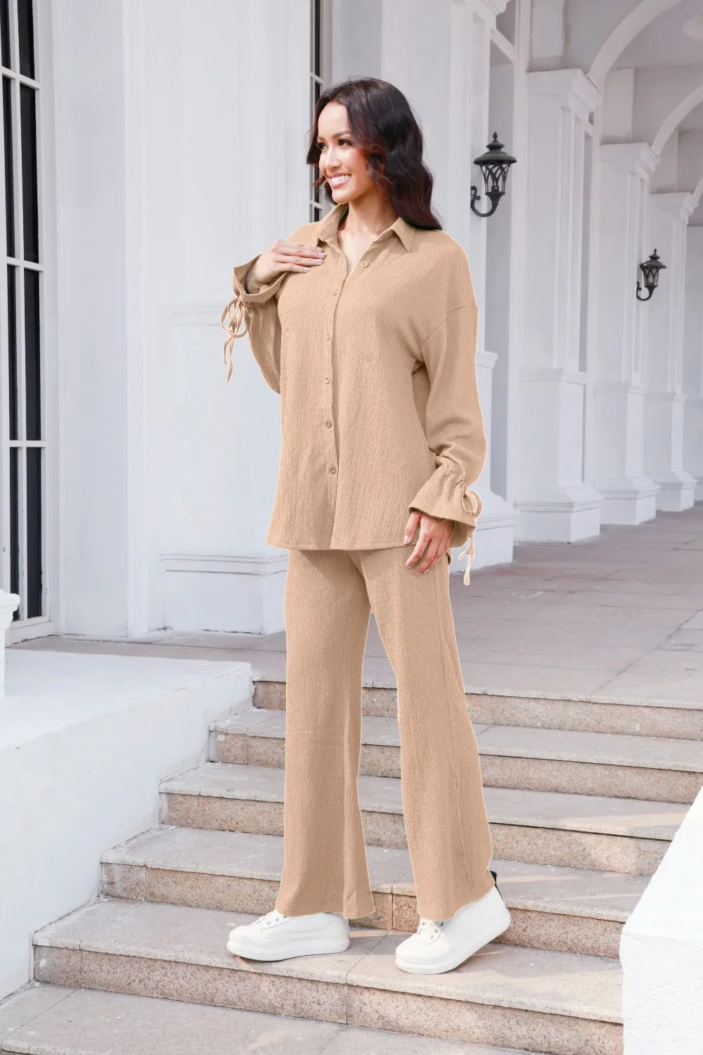 Drawstring Flounce Sleeve Shirt Pants Set (5)