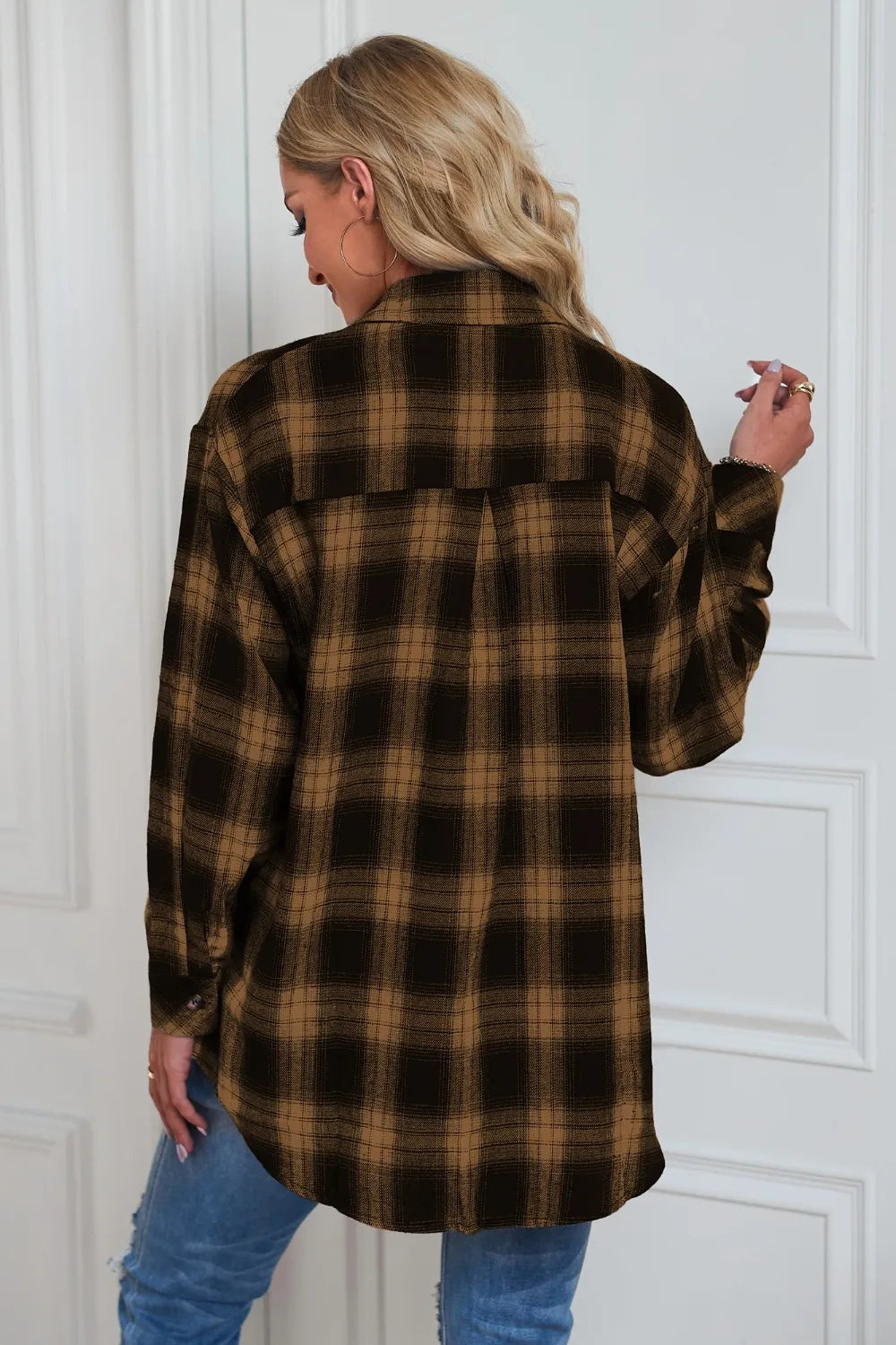 Plaid Button Up Dropped Shoulder Outerwear (21)