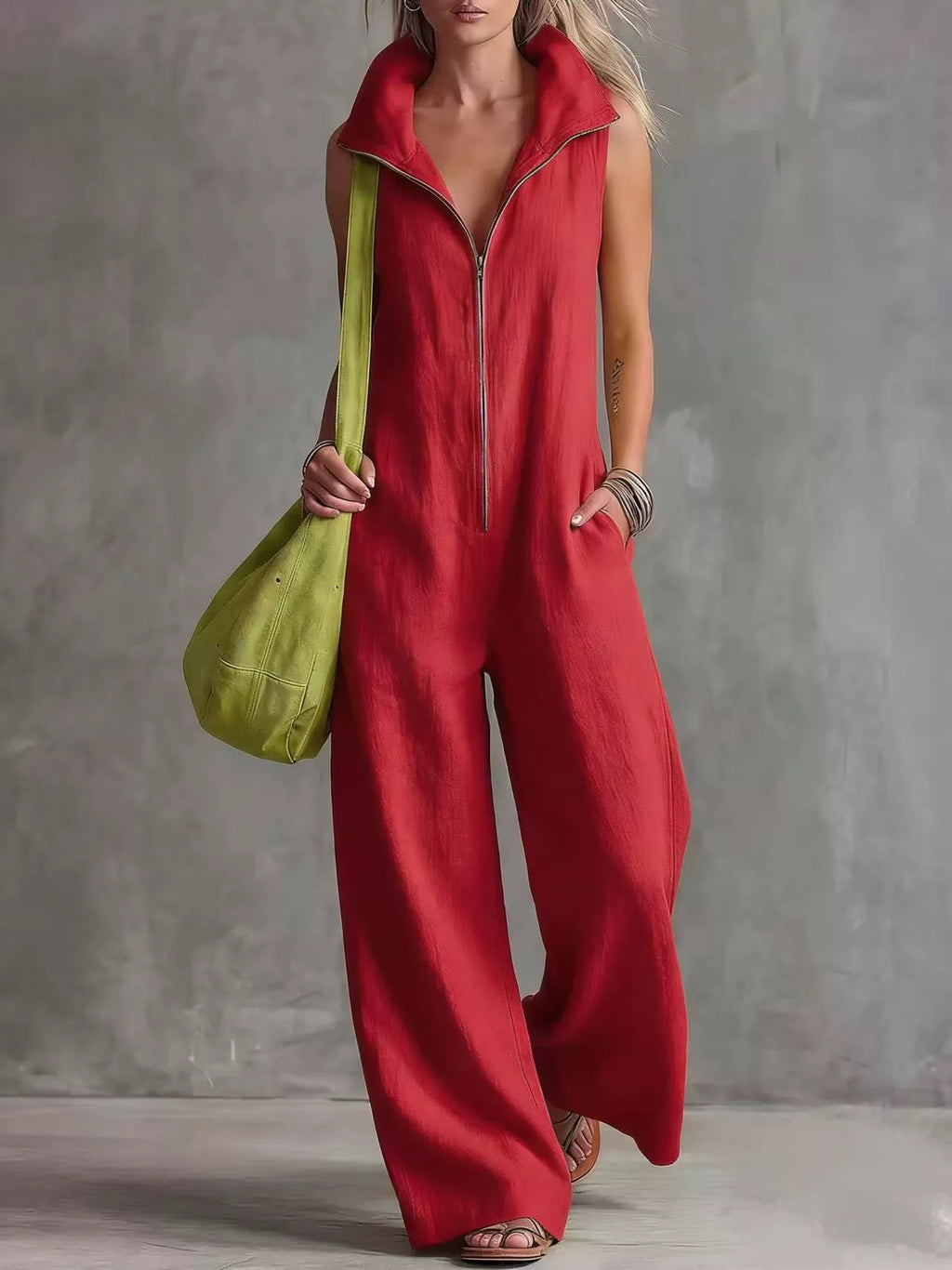 Full Size Zip Front Sleeveless Jumpsuit Plus
