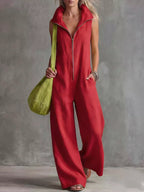 Full Size Zip Front Sleeveless Jumpsuit Plus