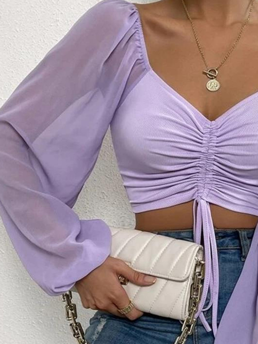 Drawstring Sweetheart Neck Cropped Top (33)