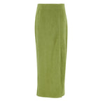 Avocado Green Suede Skirt High Waist Slimming photo 2