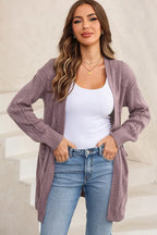 Cable-knit Dropped Shoulder Slit Cardigan (15)