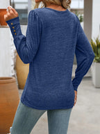 Decorative Button Round Neck Long Sleeve T-shirt (2)