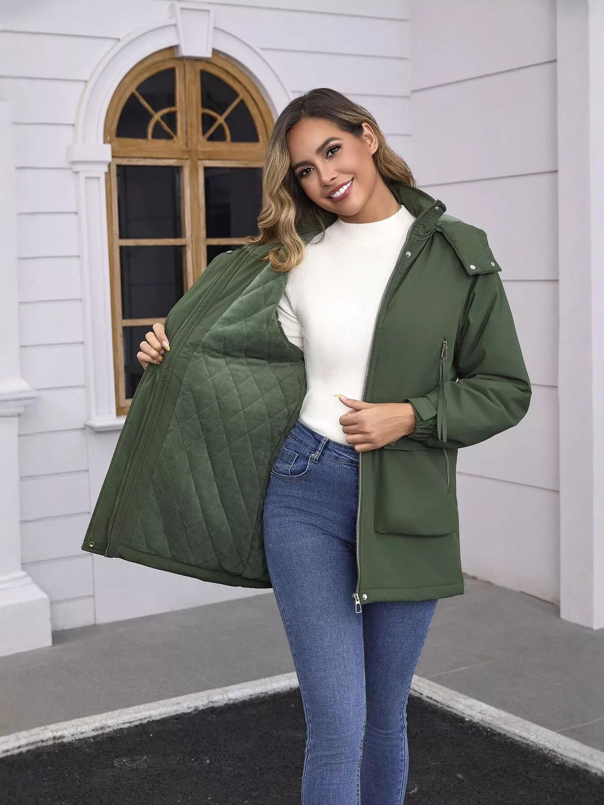 Full Size Zip Up Hooded Parka Outerwear Plus (2)