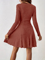 Ribbed Knit Long Sleeve A-line Dress (22)