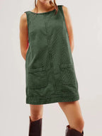 Round Neck Wide Strap Mini Dress Pockets (15)