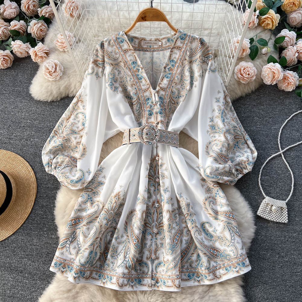 Printed Lantern Sleeve Midi Dress photo 11