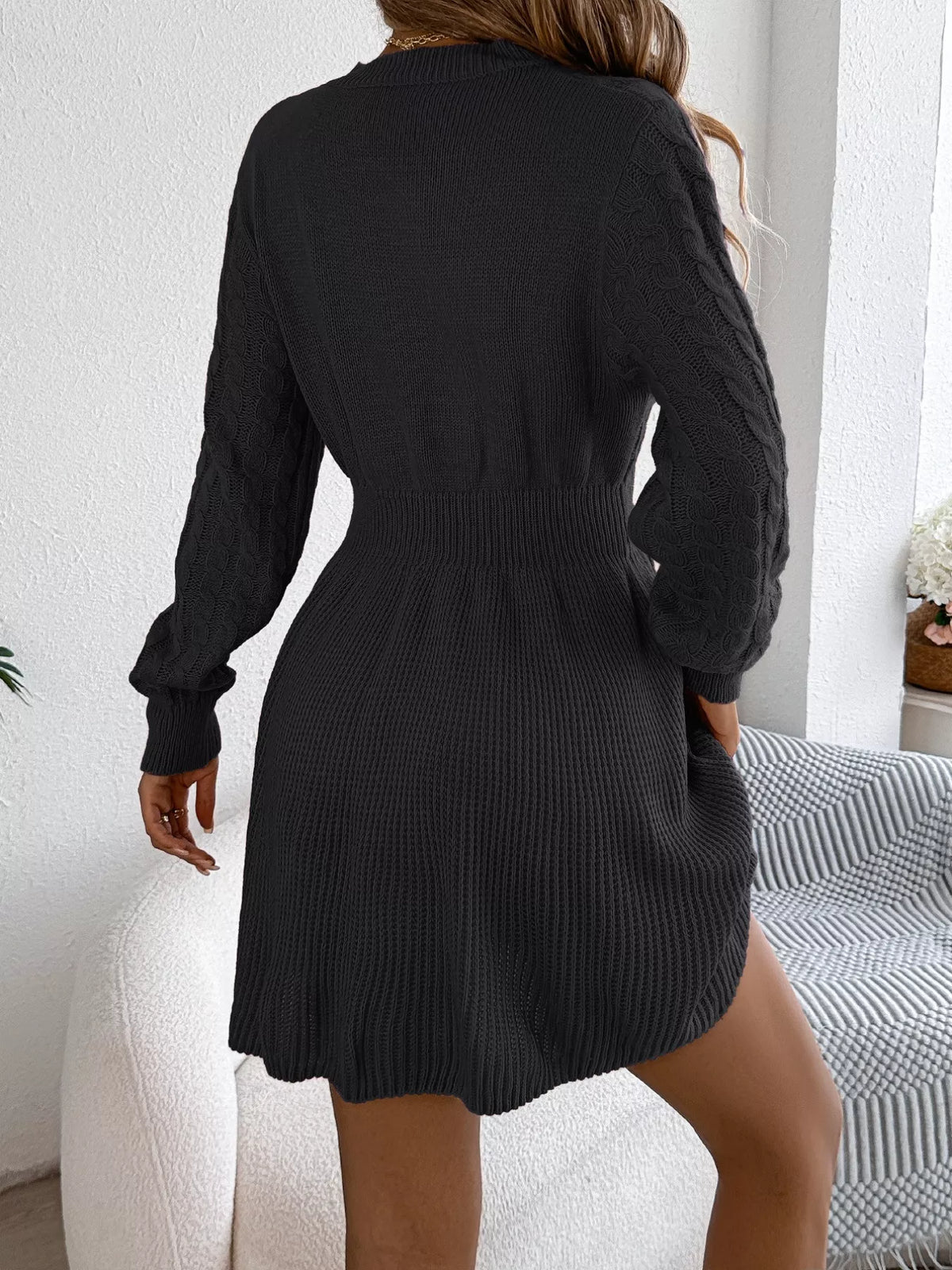 Cable Knit Long Sleeve Sweater Dress (5)